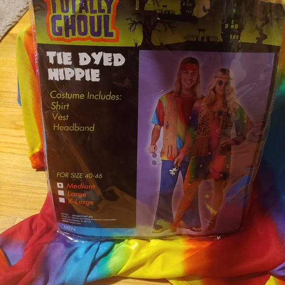 Totally Ghoul Halloween Costume Tie dyed Hippie Shirt Fringe Vest MENS MEDIUM - Picture 5 of 8